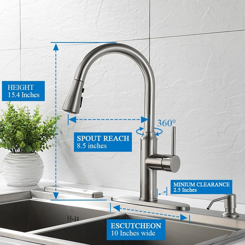 Arofa Kitchen Faucet with Pull Down Sprayer, Brushed Nickel Kitchen Sink Faucet 1-3 Hole Single Handle High Arc Stainless Steel Commercial Modern Kitchen Faucets for RV/Laundry/Outdoor/Farmhouse Sink - Image 2